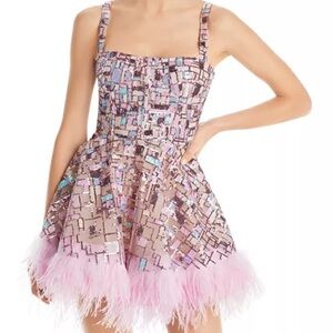 Bronx and Banco Sequin Mini Dress with Pink Feather Trim